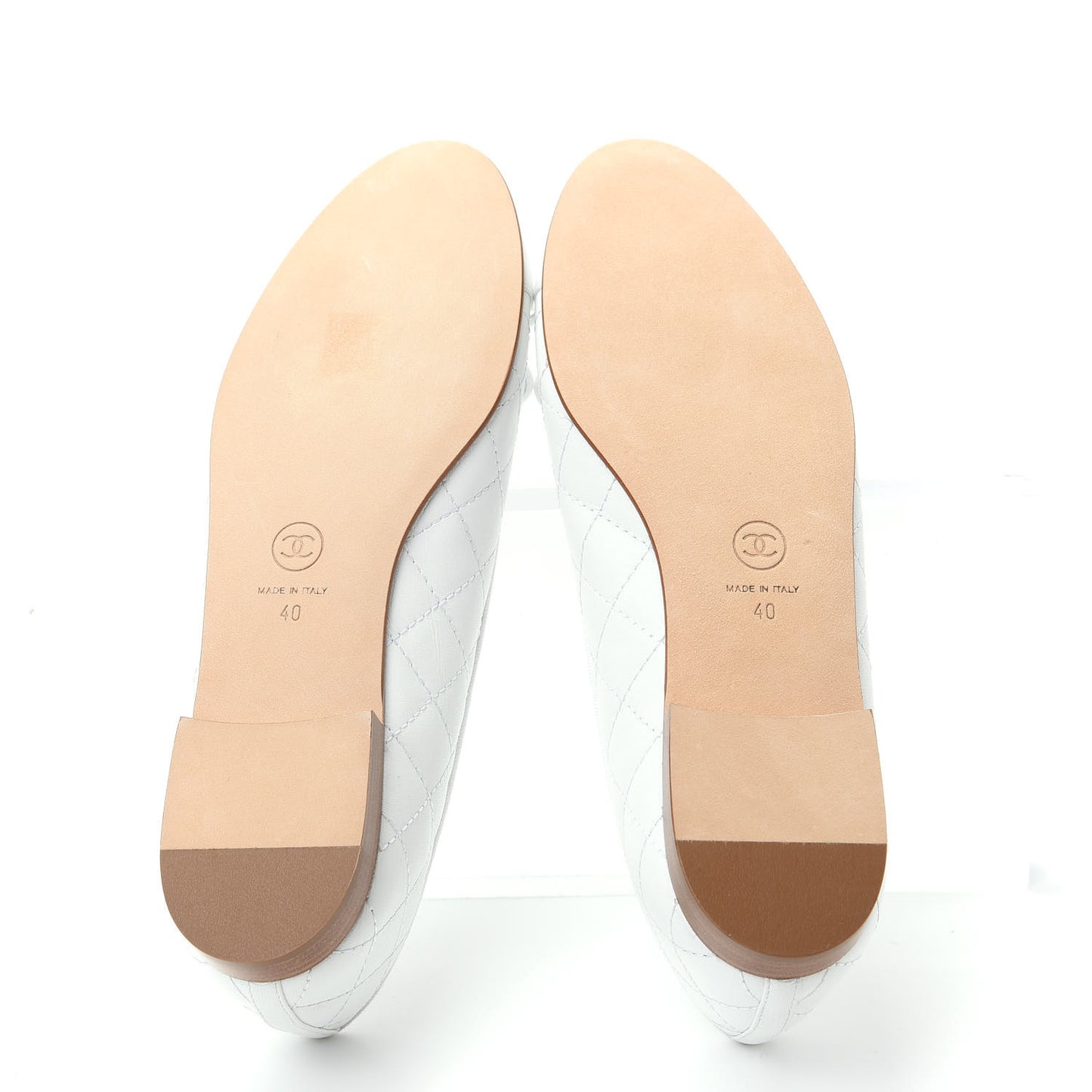 Lambskin Quilted Cap Toe Ballerina Flats 40 White