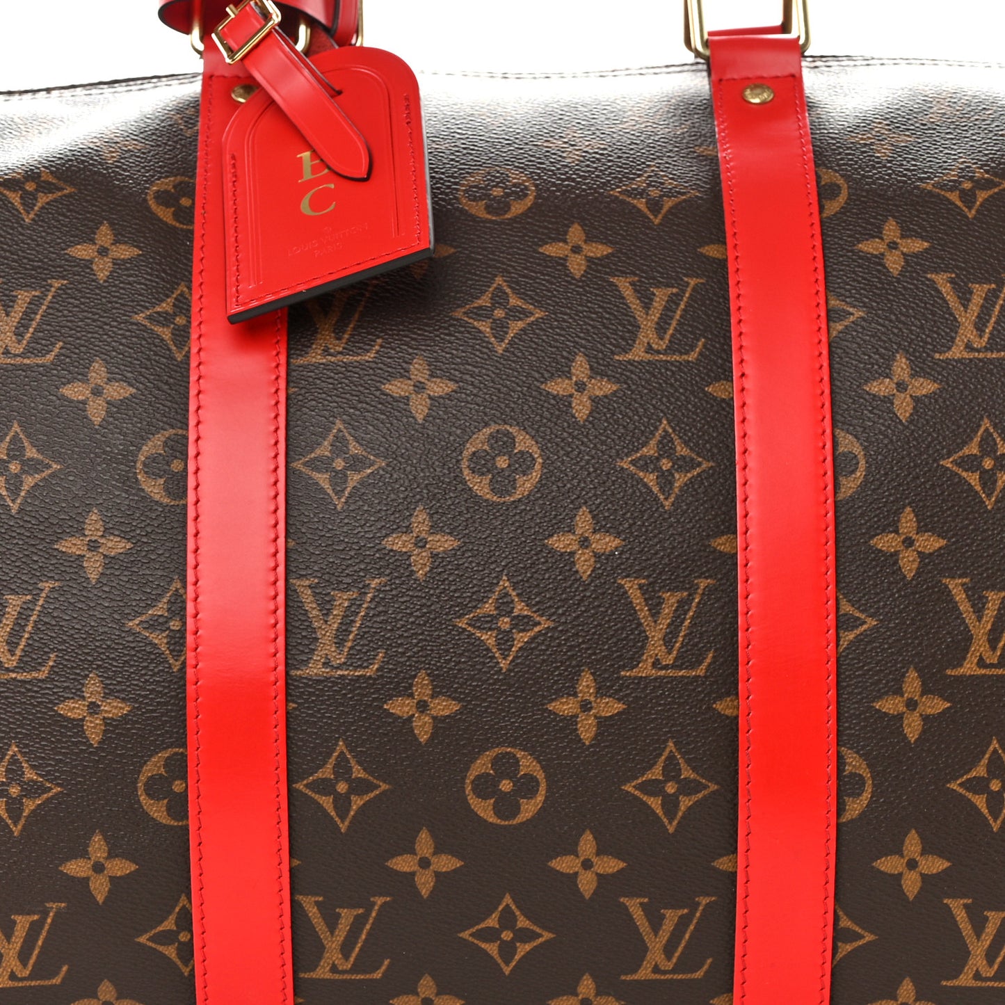 Calfskin Monogram Keepall Bandouliere 50 Coquelicot