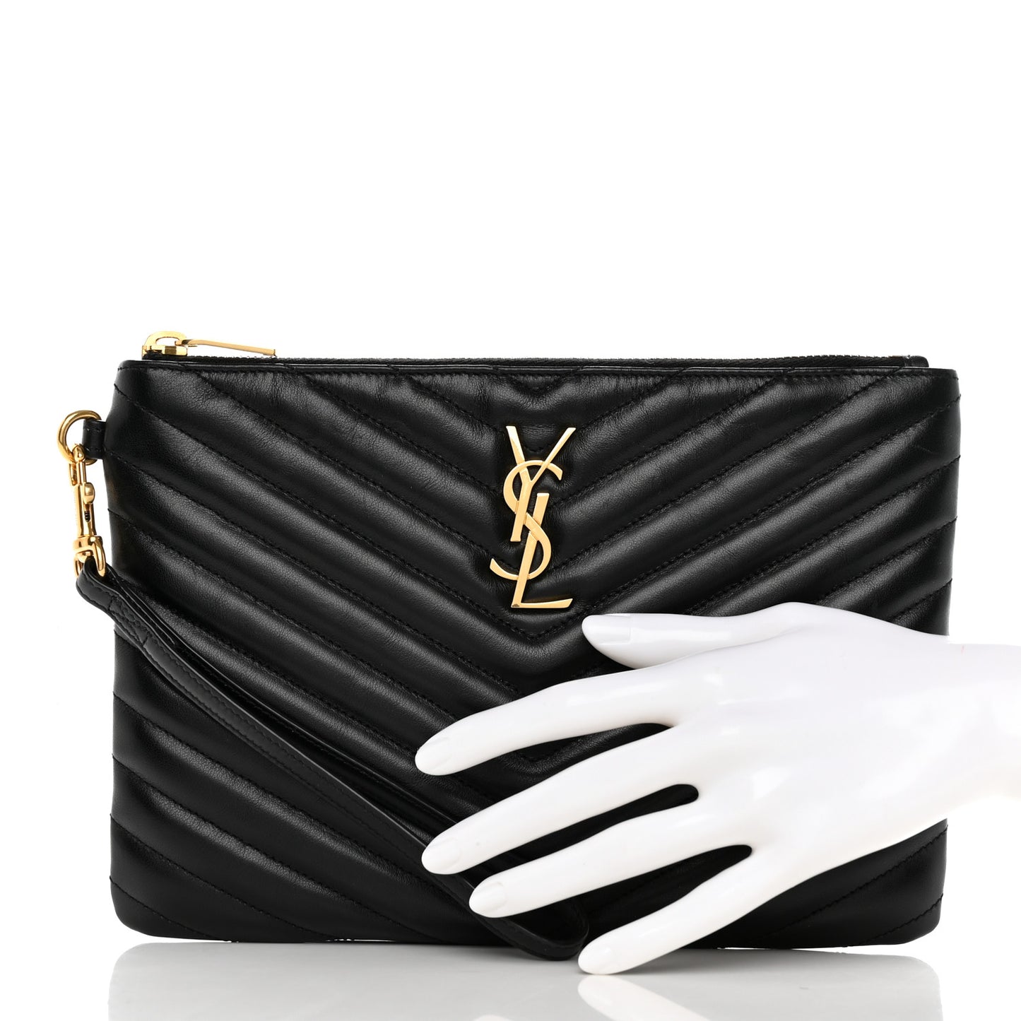 Calfskin Matelasse Chevron Monogram A5 Wristlet Black