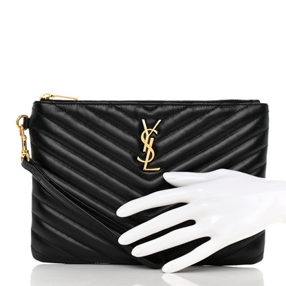 Saint Laurent Calfskin Matelasse Chevron Monogram A5 Wristlet Black 2 of 8