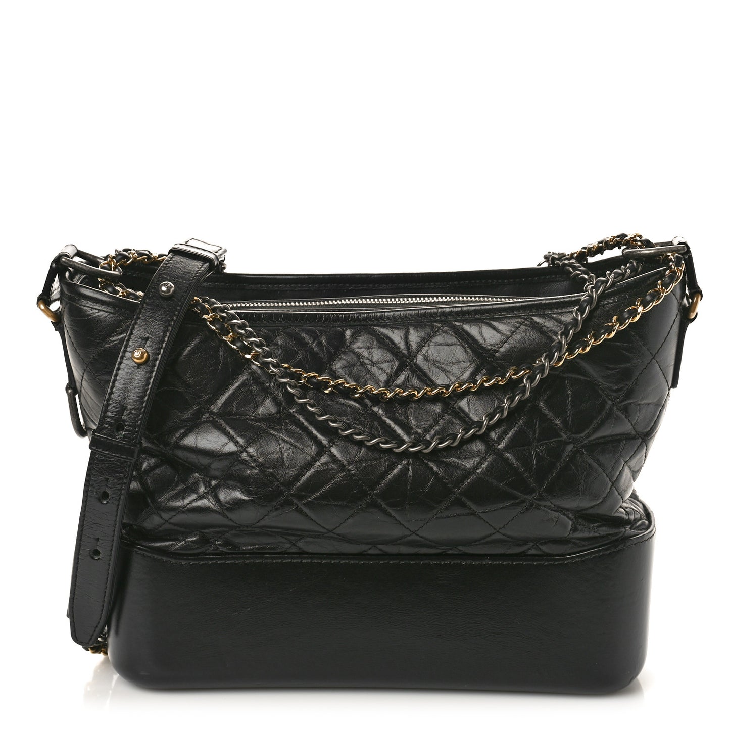 Aged Calfskin Quilted Medium Gabrielle Hobo Black