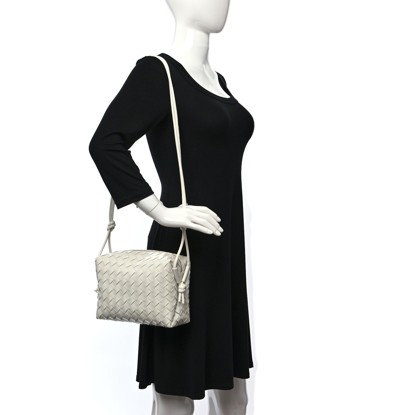 Patent Calfskin Intrecciato Small Loop Camera Bag White