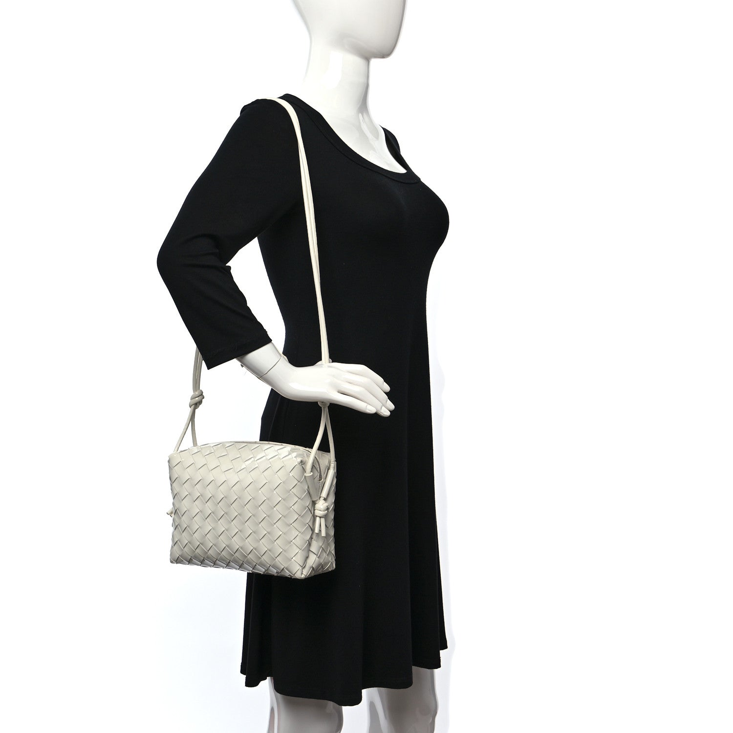 Bottega Veneta Patent Calfskin Intrecciato Small Loop Camera Bag White 2 of 10