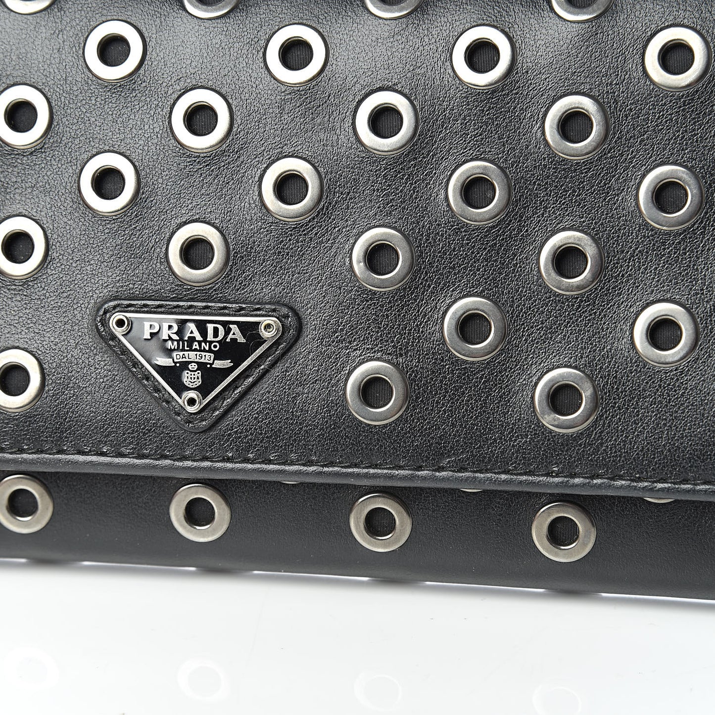 Calfskin Studded Rings Continental Flap Wallet Black