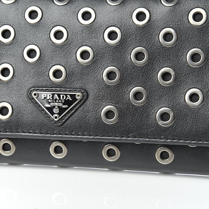 Prada Calfskin Studded Rings Continental Flap Wallet Black 12 of 12