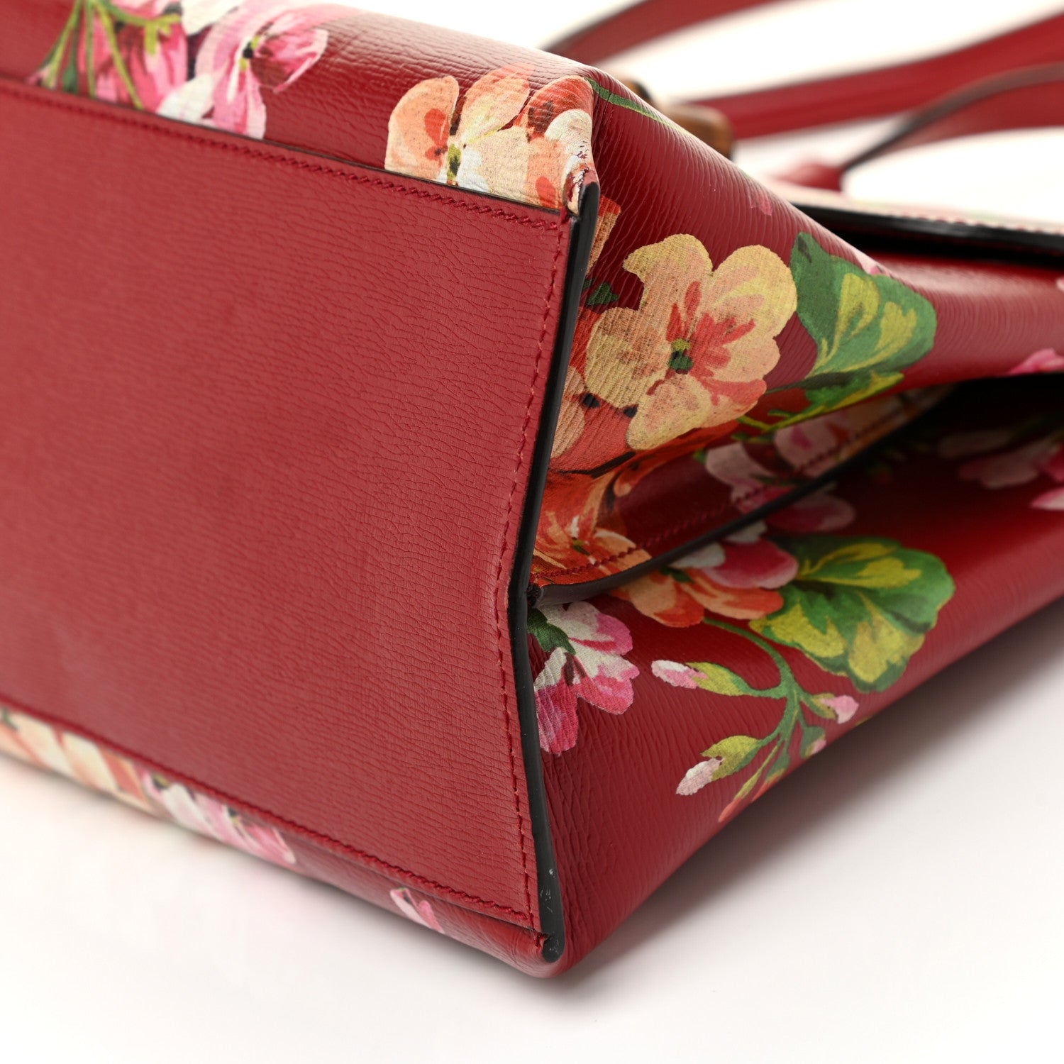 Gucci Shangai Calfskin Blooms Print Medium Bamboo Daily Top Handle Bag Romantic Cerise Multicolor 9 of 13