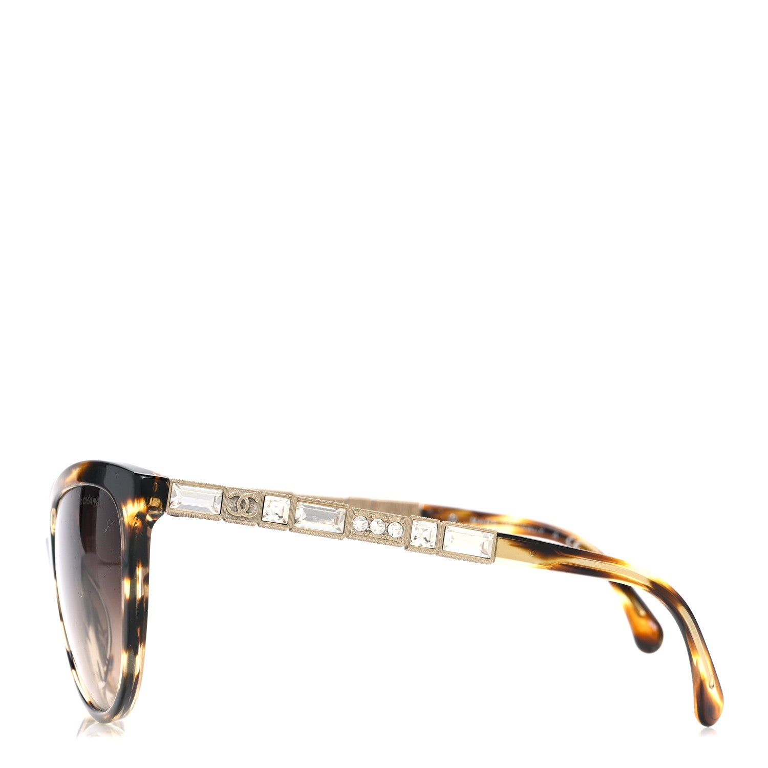 Chanel Crystal Baguette Cat Eye Bijou Sunglasses 5307-B Tortoise