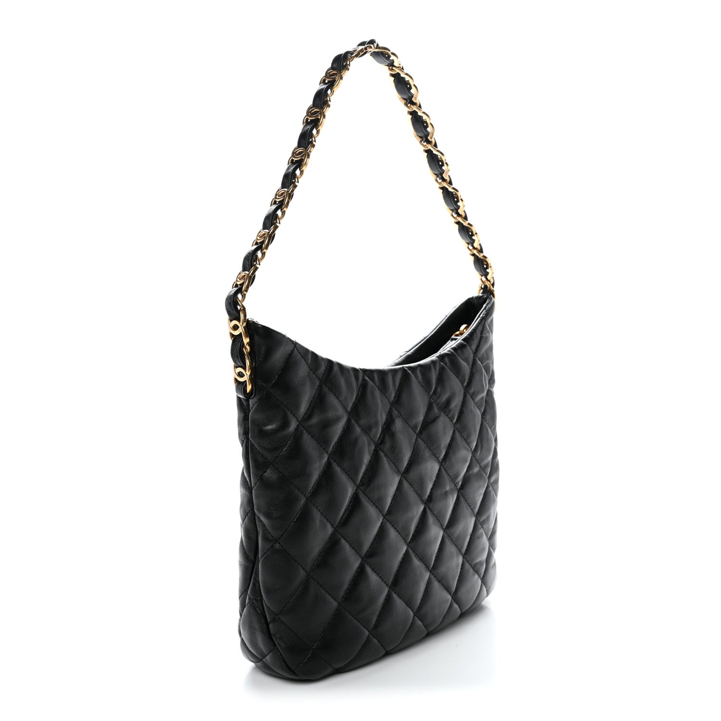 Lambskin Quilted Large CC Links Hobo Black