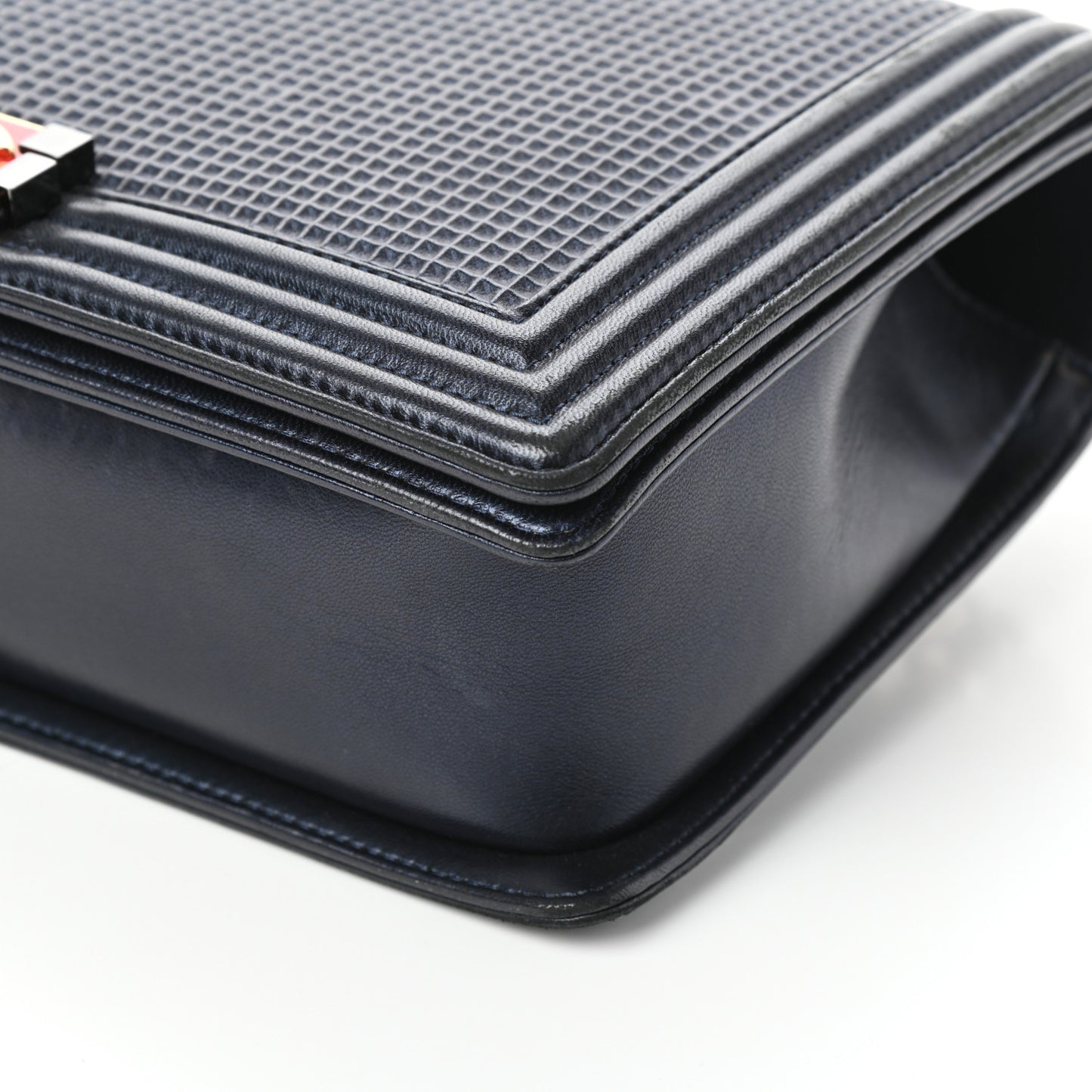 Lambskin Embossed New Medium Boy Cube Flap Navy
