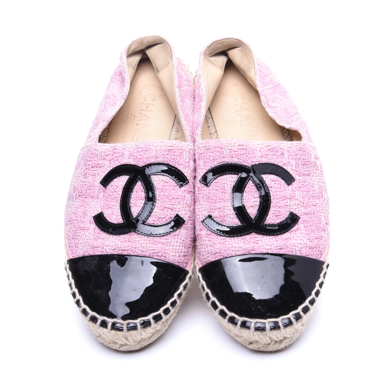 Tweed Patent CC Espadrilles 36 Pink Black