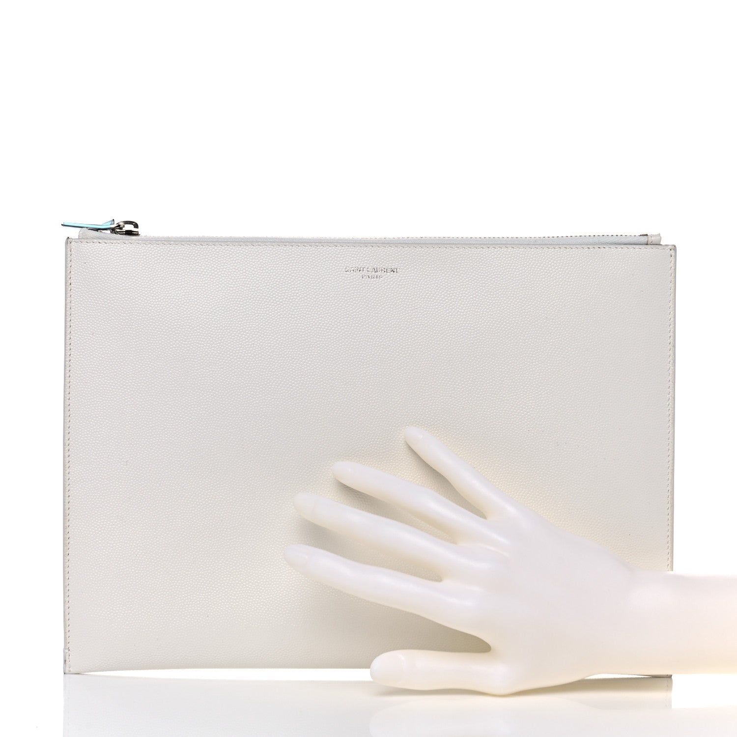 Saint Laurent Grain de Poudre Zipped Document Holder White 2 of 12