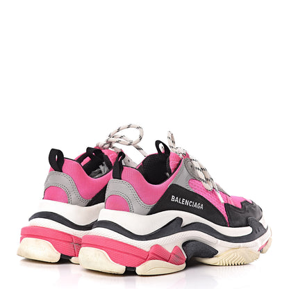 Balenciaga Fabric Mesh Womens Triple S Sneakers 38 Fluo Pink Grey White 4 of 10