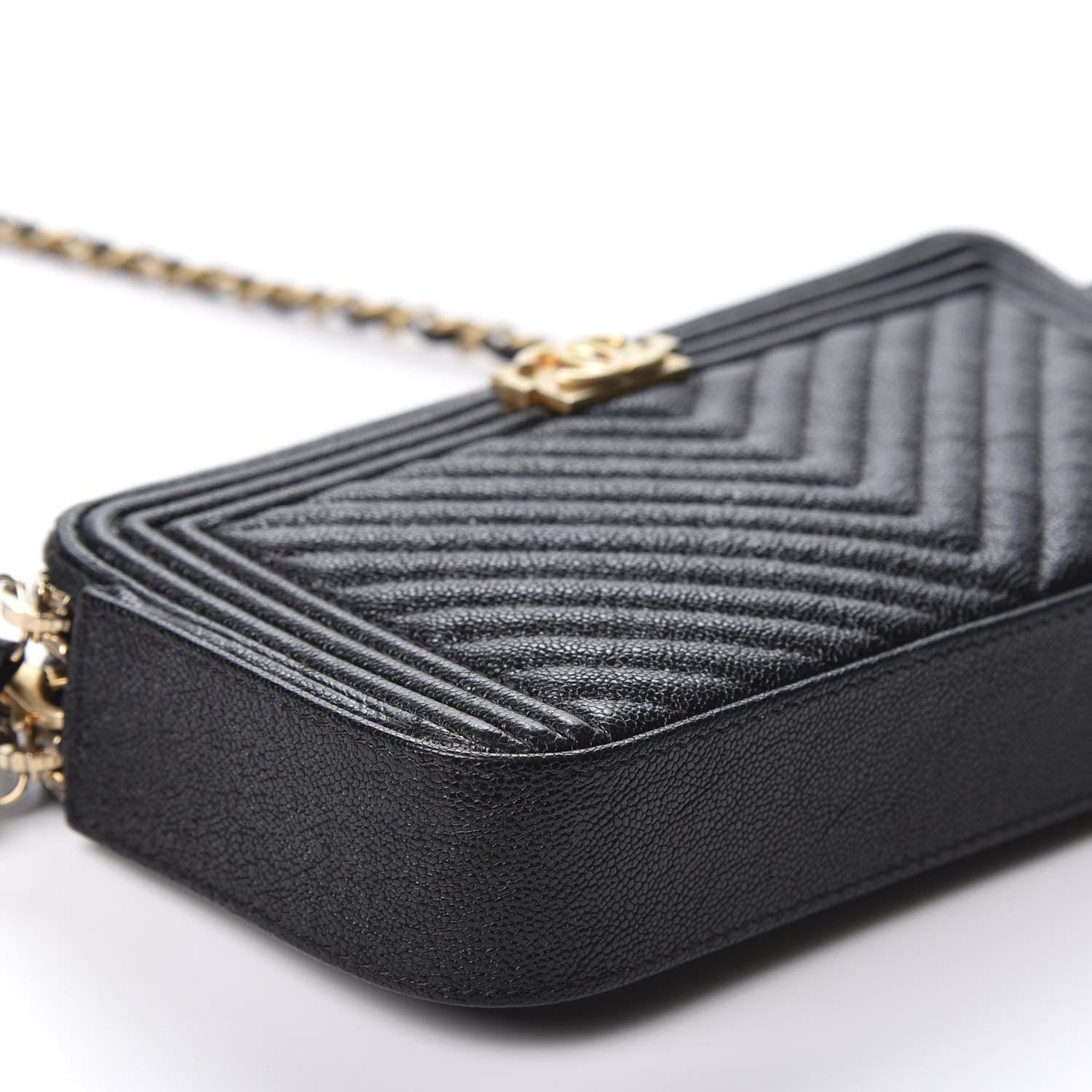 Chanel Caviar Chevron Small Boy Clutch With Chain Black 6 of 12