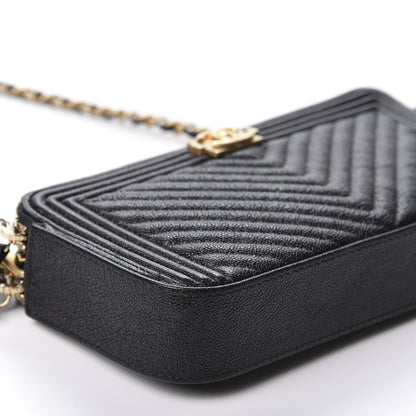 Chanel Caviar Chevron Small Boy Clutch With Chain Black 6 of 12