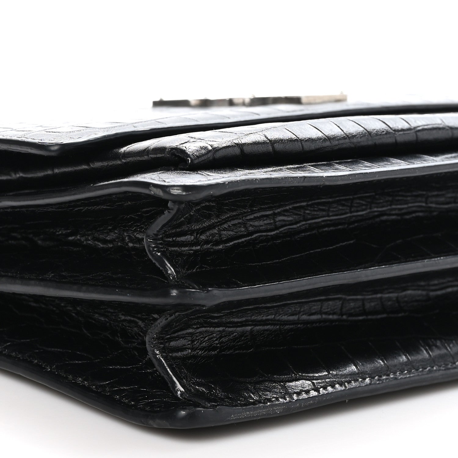Saint Laurent Calfskin Crocodile Embossed Medium Monogram Sunset Black 10 of 11