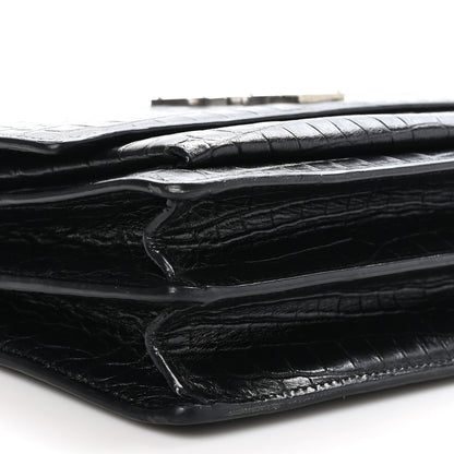 Saint Laurent Calfskin Crocodile Embossed Medium Monogram Sunset Black 10 of 11