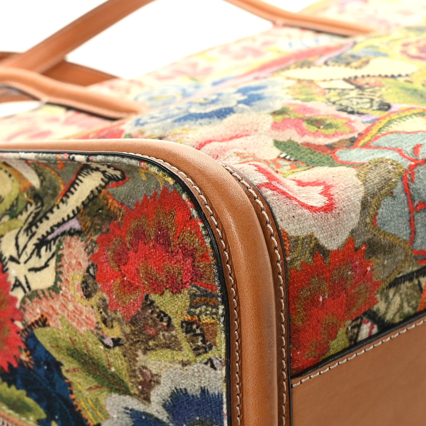 Printed Canvas Floral Embroidered Small Skull Padlock Zip Around Tote Multicolor
