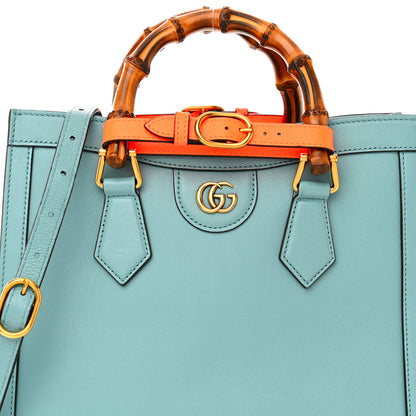 Gucci Wonka Grain Calfskin Small Diana Tote Bag Dusty Azure Orange Fluo 8 of 10