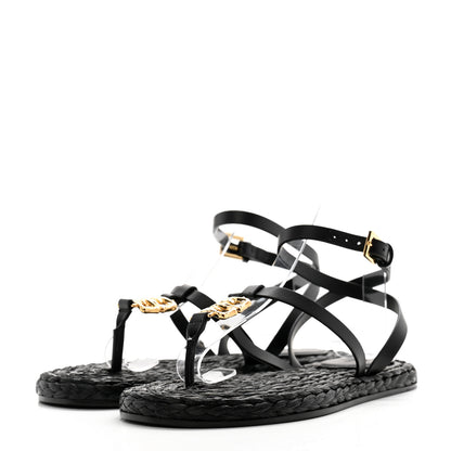 Givenchy Calfskin Raffia 4G Liquid Tong Sandals 35 Black 3 of 10