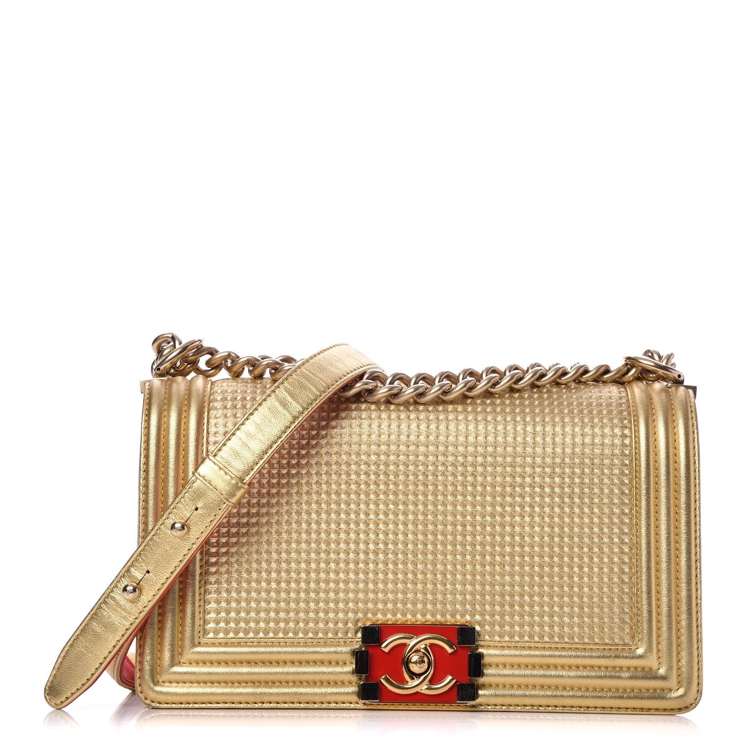 Chanel Metallic Lambskin Embossed Medium Cube Boy Flap Gold 1 of 10