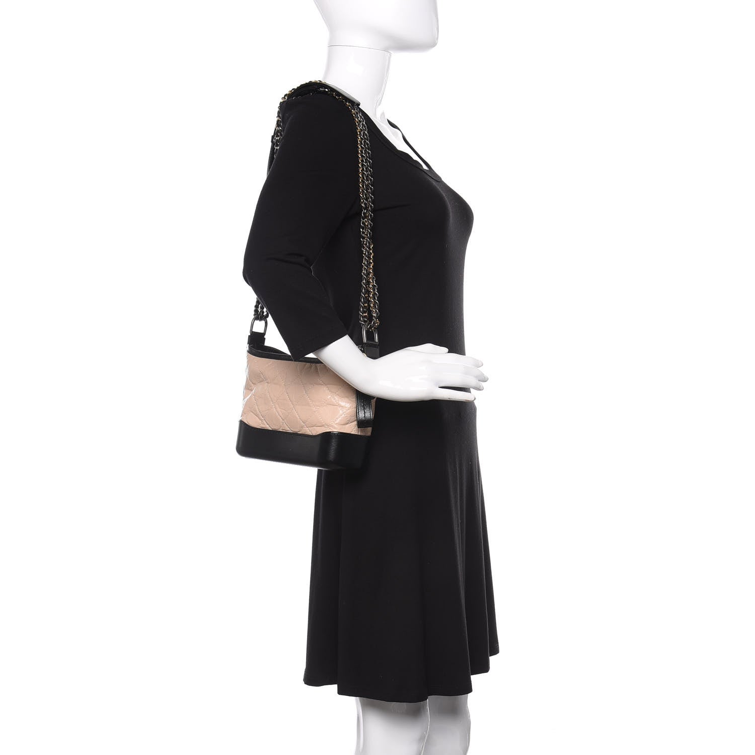 Chanel Aged Calfskin Quilted Small Gabrielle Hobo Beige Black 2 of 10