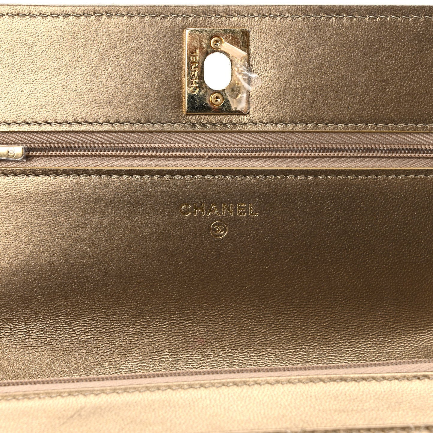 Metallic Lambskin Quilted CC Wallet On Chain WOC Gold