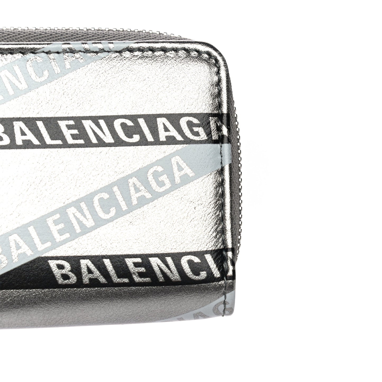 Metallic Calfskin Losange Monogram Everyday Zip Around Card Case Silver Black White