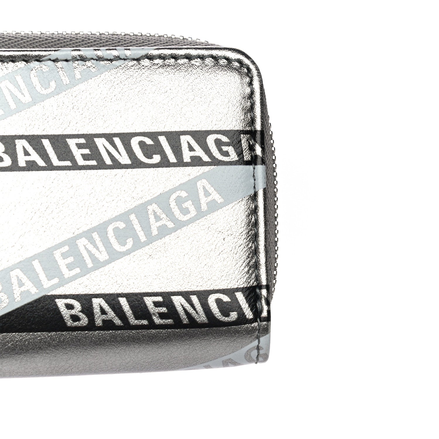 Balenciaga Metallic Calfskin Losange Monogram Everyday Zip Around Card Case Silver Black White 11 of 14