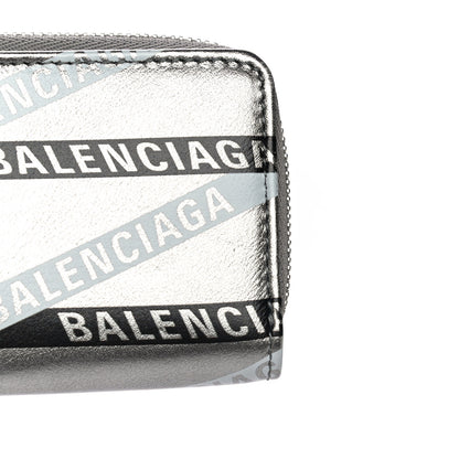 Balenciaga Metallic Calfskin Losange Monogram Everyday Zip Around Card Case Silver Black White 11 of 14