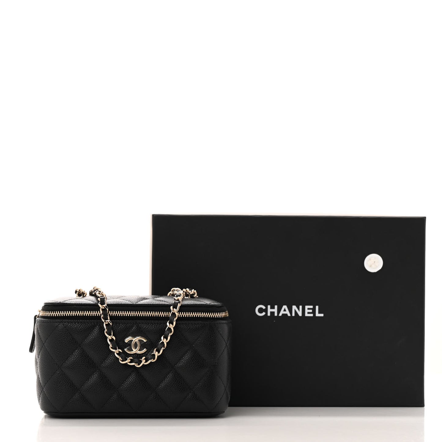 Caviar Quilted Small Tiny CC Vanity Case With Chain Black