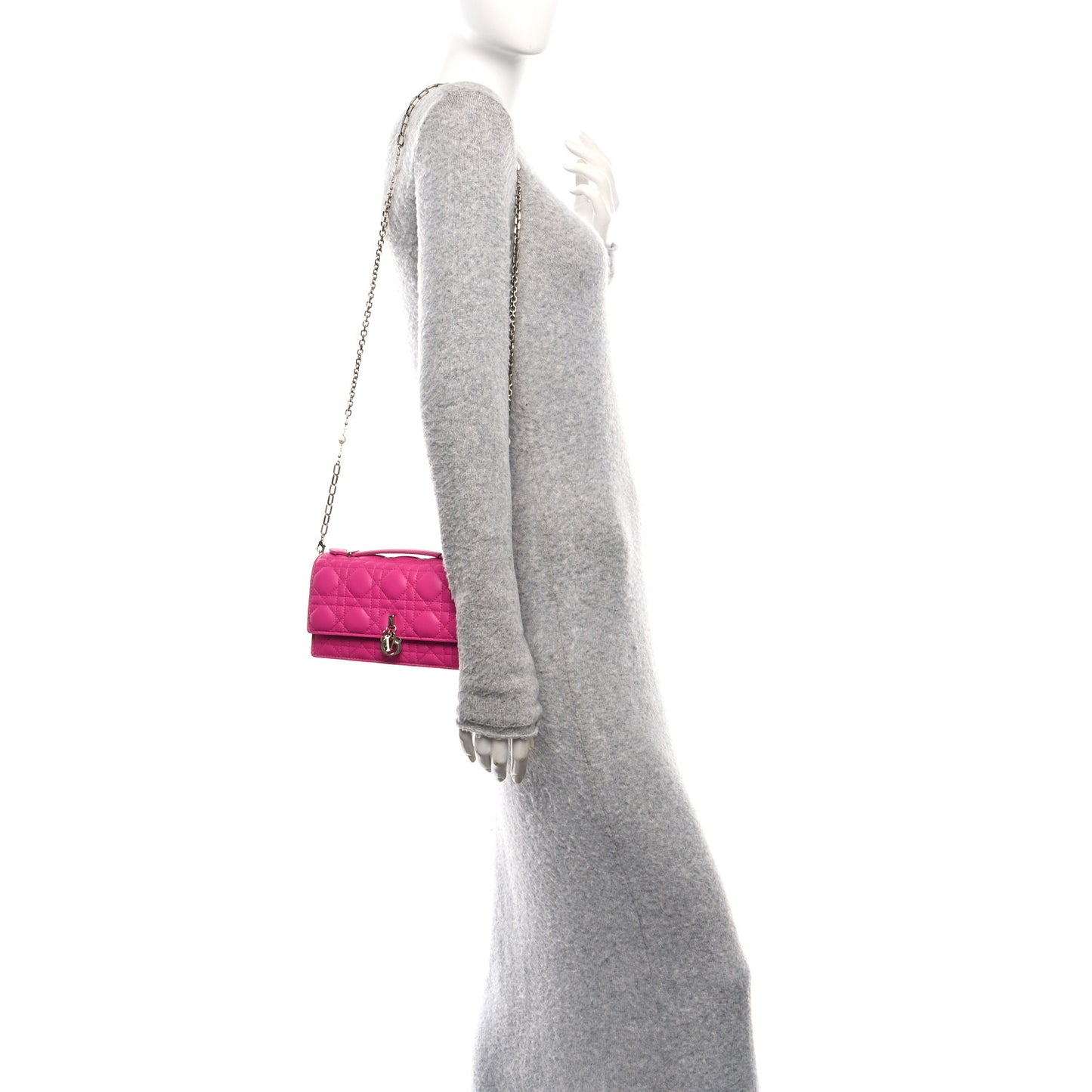 Lambskin Cannage Mini My Dior Top Handle Clutch Dark Pink