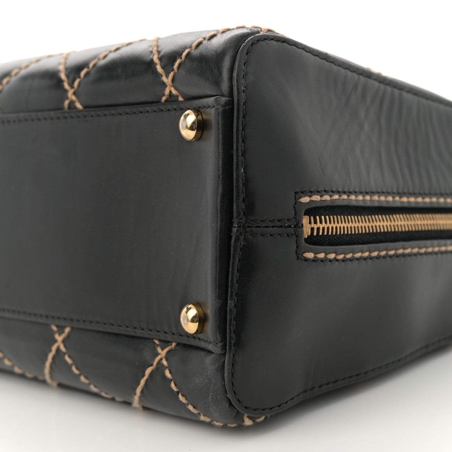 Chanel Calfskin Contrast Stitch Surpique Bowler Black 10 of 12