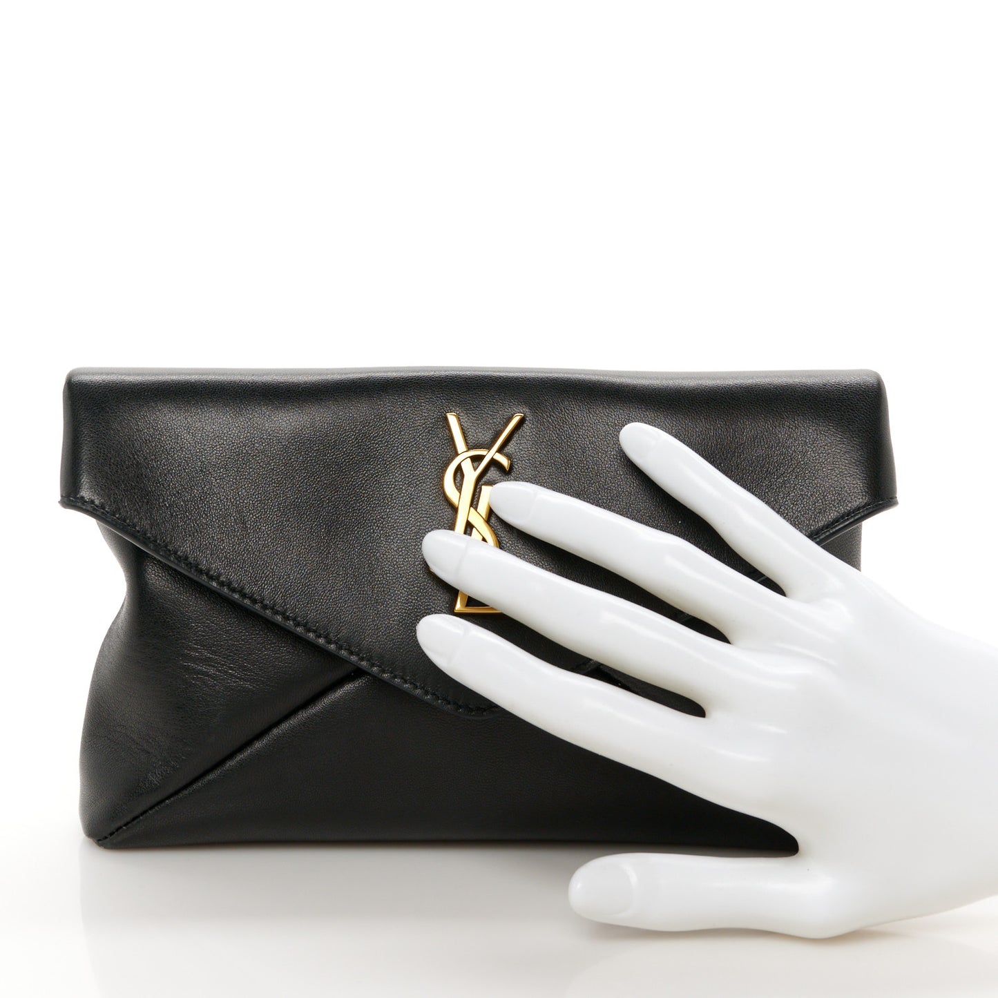 Lambskin Small Cassandre Envelope Pouch Black