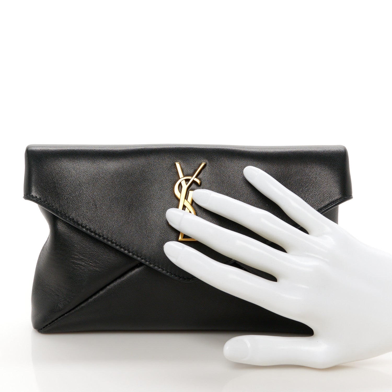 Saint Laurent Lambskin Small Cassandre Envelope Pouch Black 2 of 8