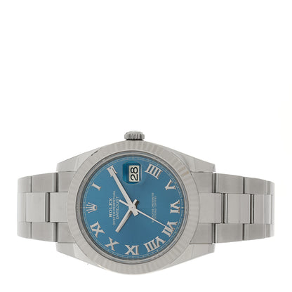 Rolex Stainless Steel 18K White Gold 41mm Oyster Perpetual Datejust Watch Azzurro Blue Roman 126334 2 of 5