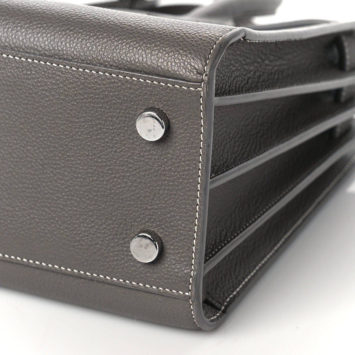 Grained Calfskin Topstich Baby Sac De Jour Grey