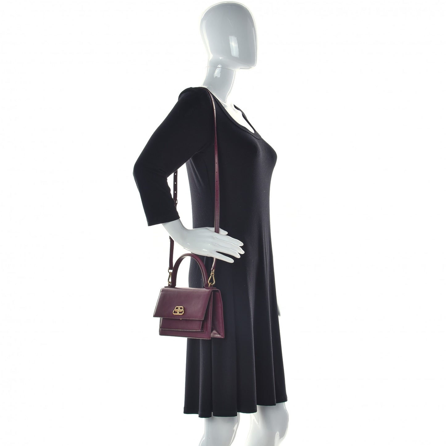 Box Calfskin XS Sharp Top Handle Bag Burgundy