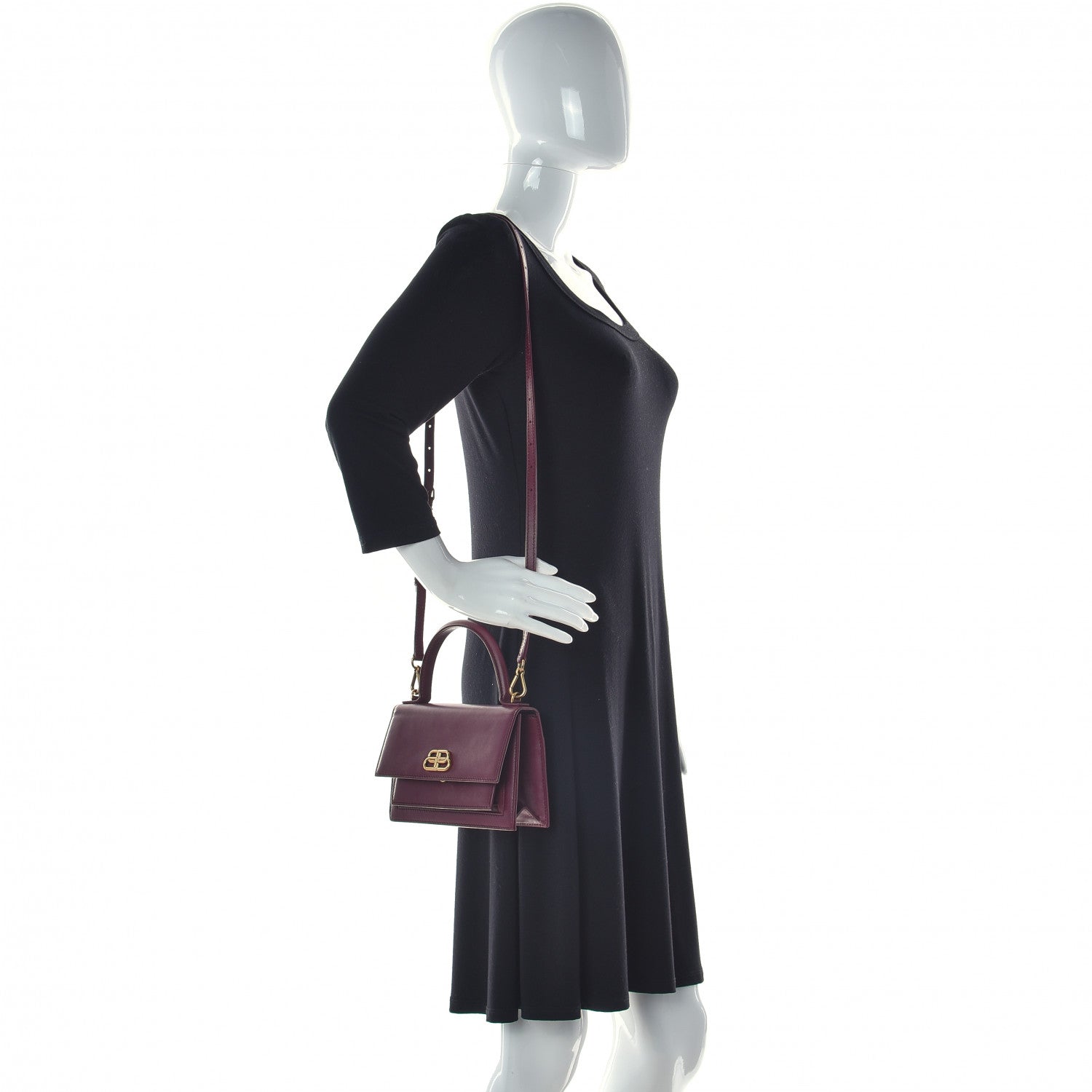 Balenciaga Box Calfskin XS Sharp Top Handle Bag Burgundy 2 of 29