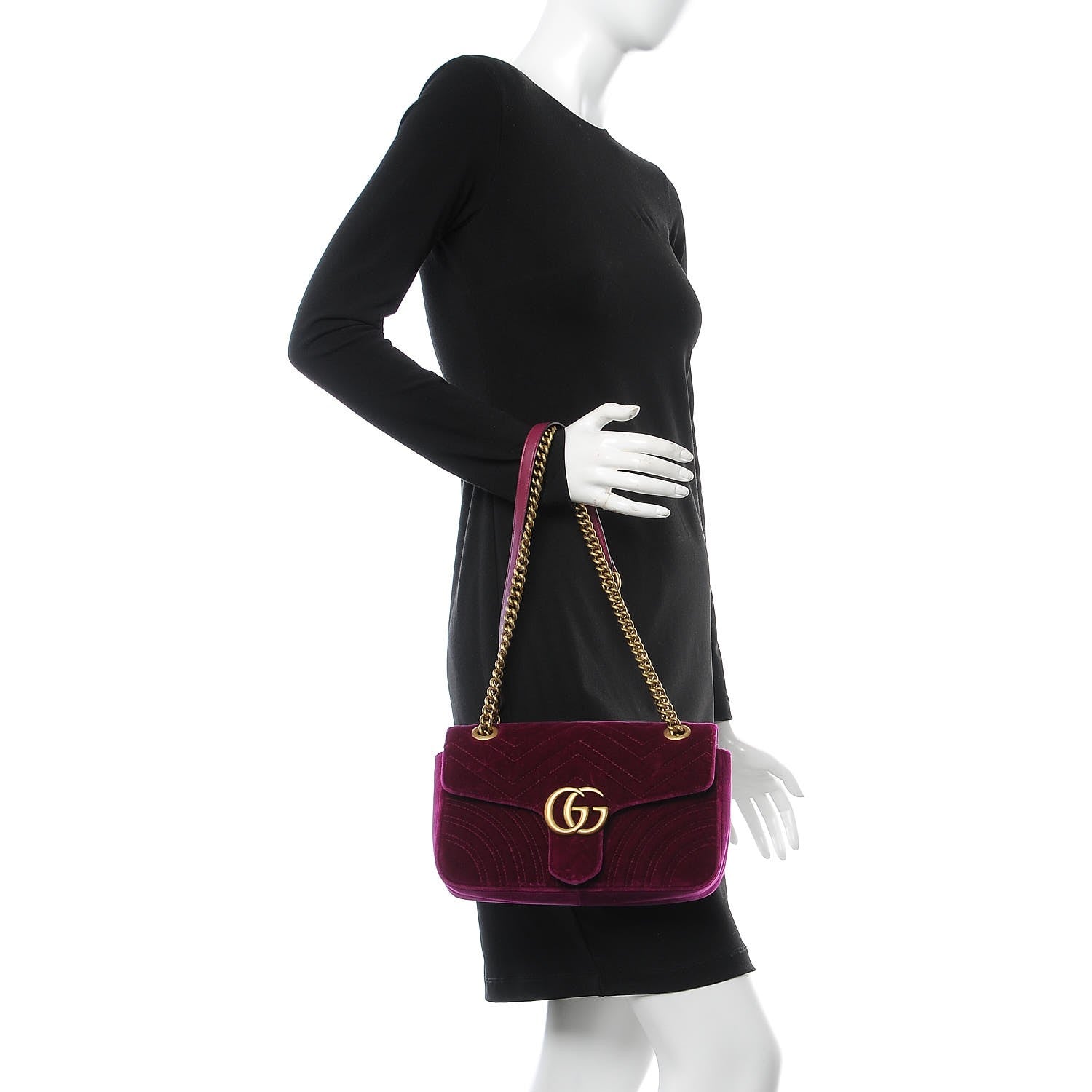 Gucci Velvet Matelasse Small GG Marmont Shoulder Bag Fuchsia Violet Cyclamen 3 of 8