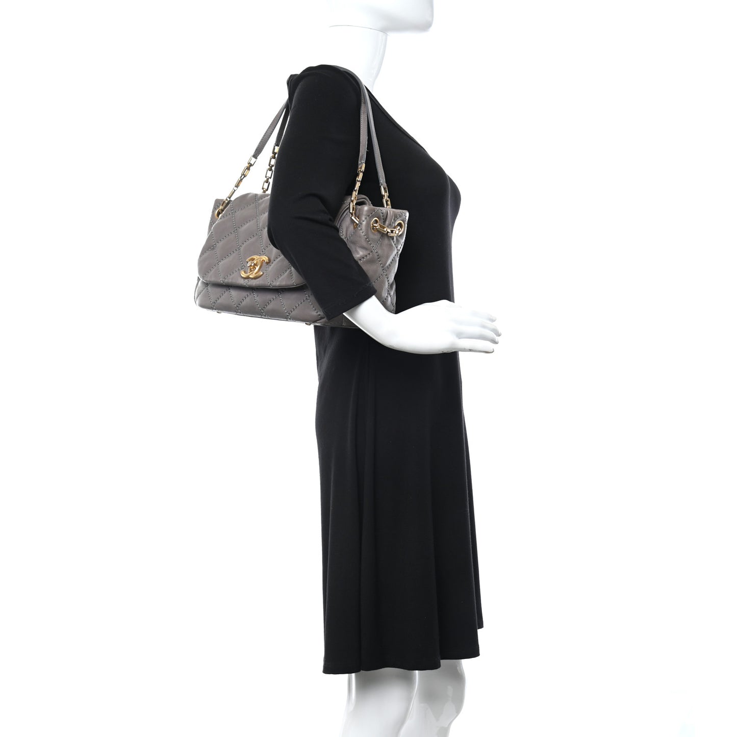 Calfskin Quilted Retro Chain Flap Grey