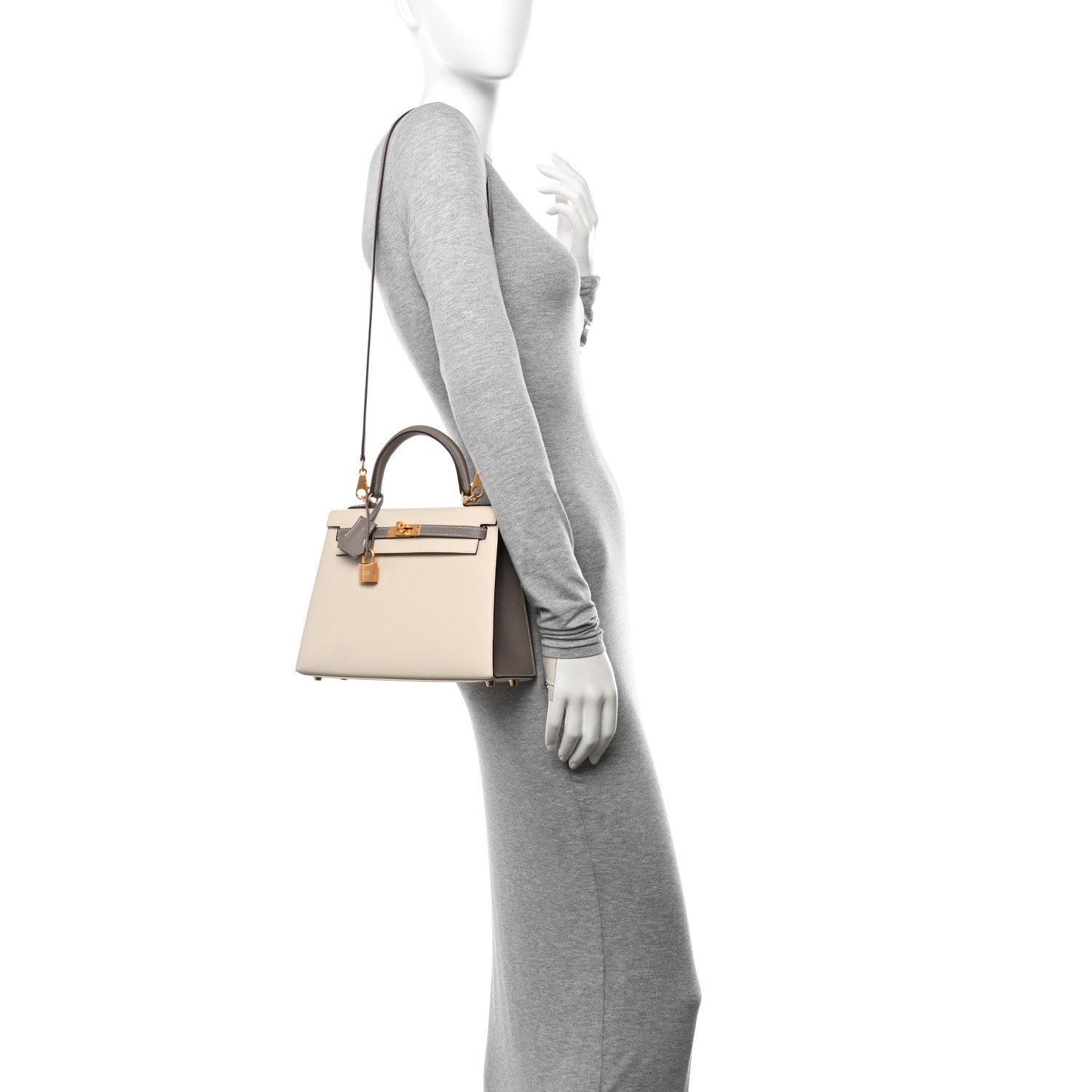 Hermes Epsom Bi-Color Horseshoe Kelly Sellier 25 Craie Gris Asphalte 2 of 10