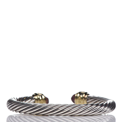 David Yurman Sterling Silver 18K Yellow Gold Diamond Carved Tourmaline Cable Classics Bracelet 3 of 5