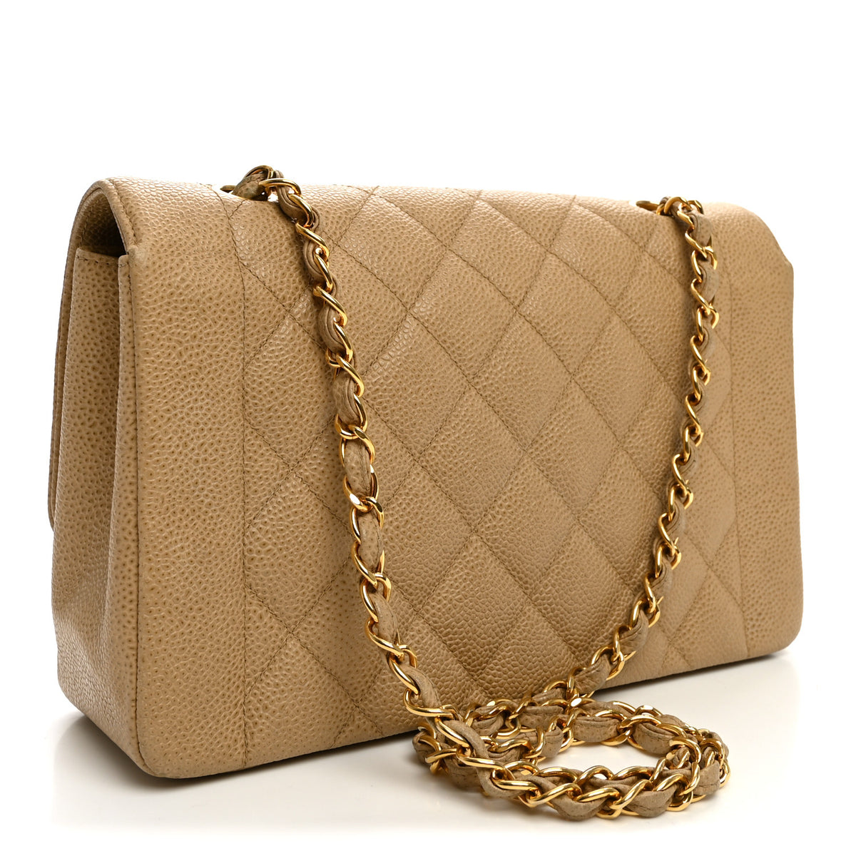 Caviar Quilted Medium Single Flap Beige