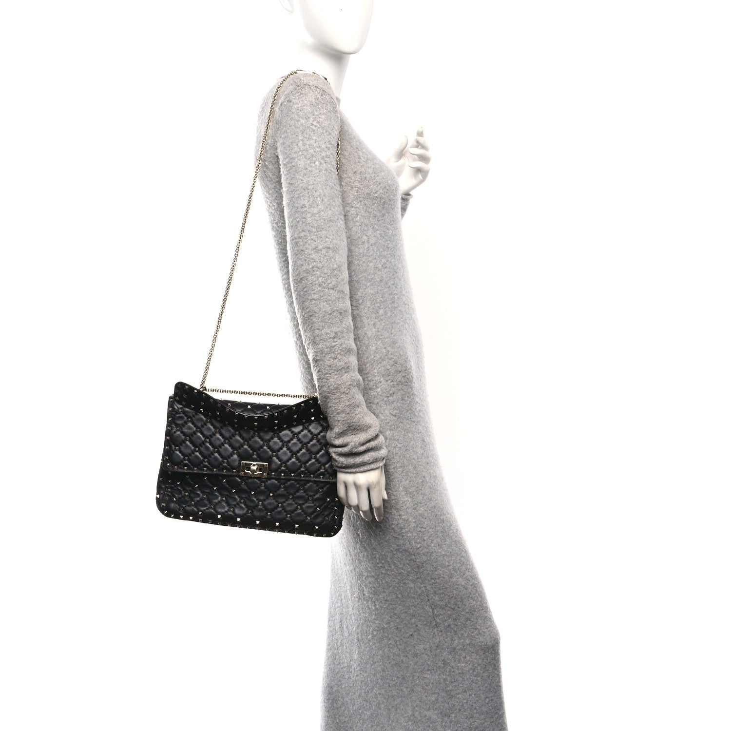 Valentino Garavani Craquele Nappa Large Rockstud Spike Shoulder Bag Black 2 of 9