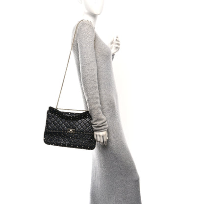 Valentino Garavani Craquele Nappa Large Rockstud Spike Shoulder Bag Black 2 of 9