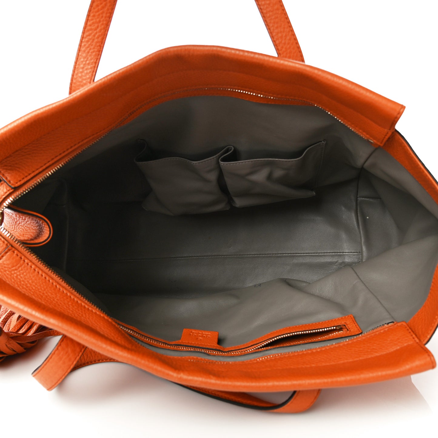 Pebbled Calfskin Large Lady Tassel Top Handle Bag Orange