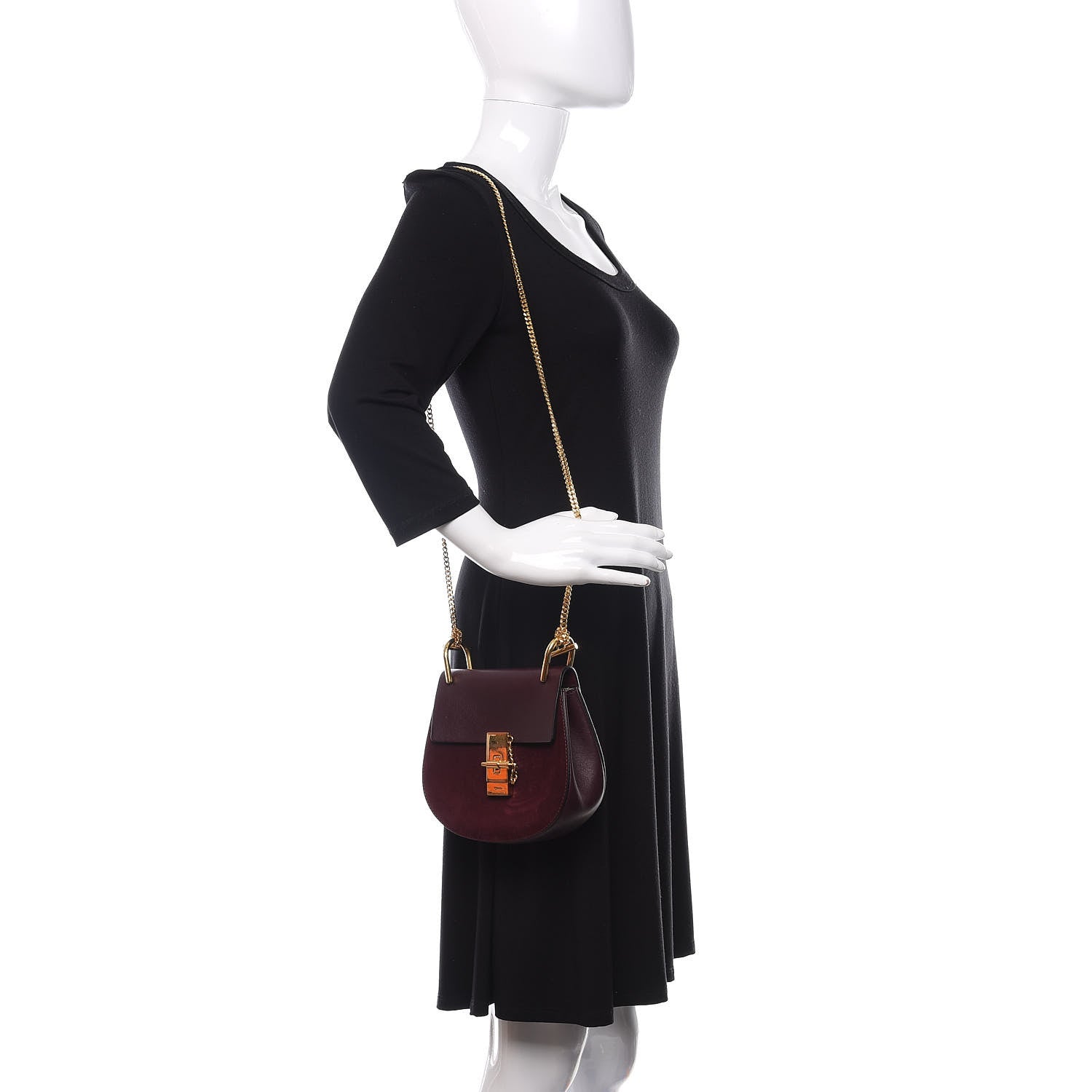 Chloe Suede Smooth Calfskin Mini Drew Shoulder Bag Dark Purple 2 of 15
