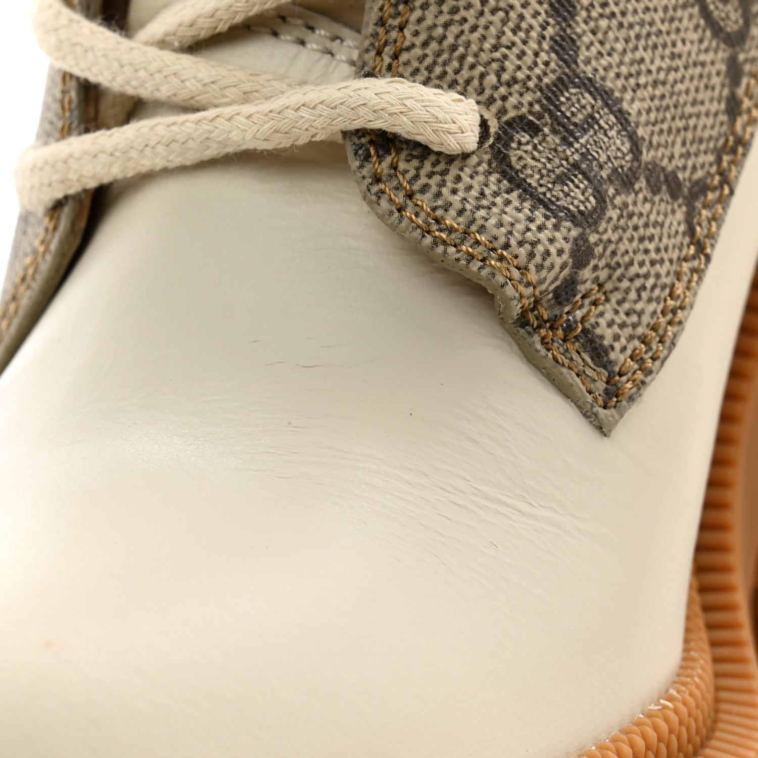 Gucci Calfskin GG Supreme Monogram Nappa Quilted Lace Up Ankle Boots 35 Mystic 35.5 White Beige 8 of 9