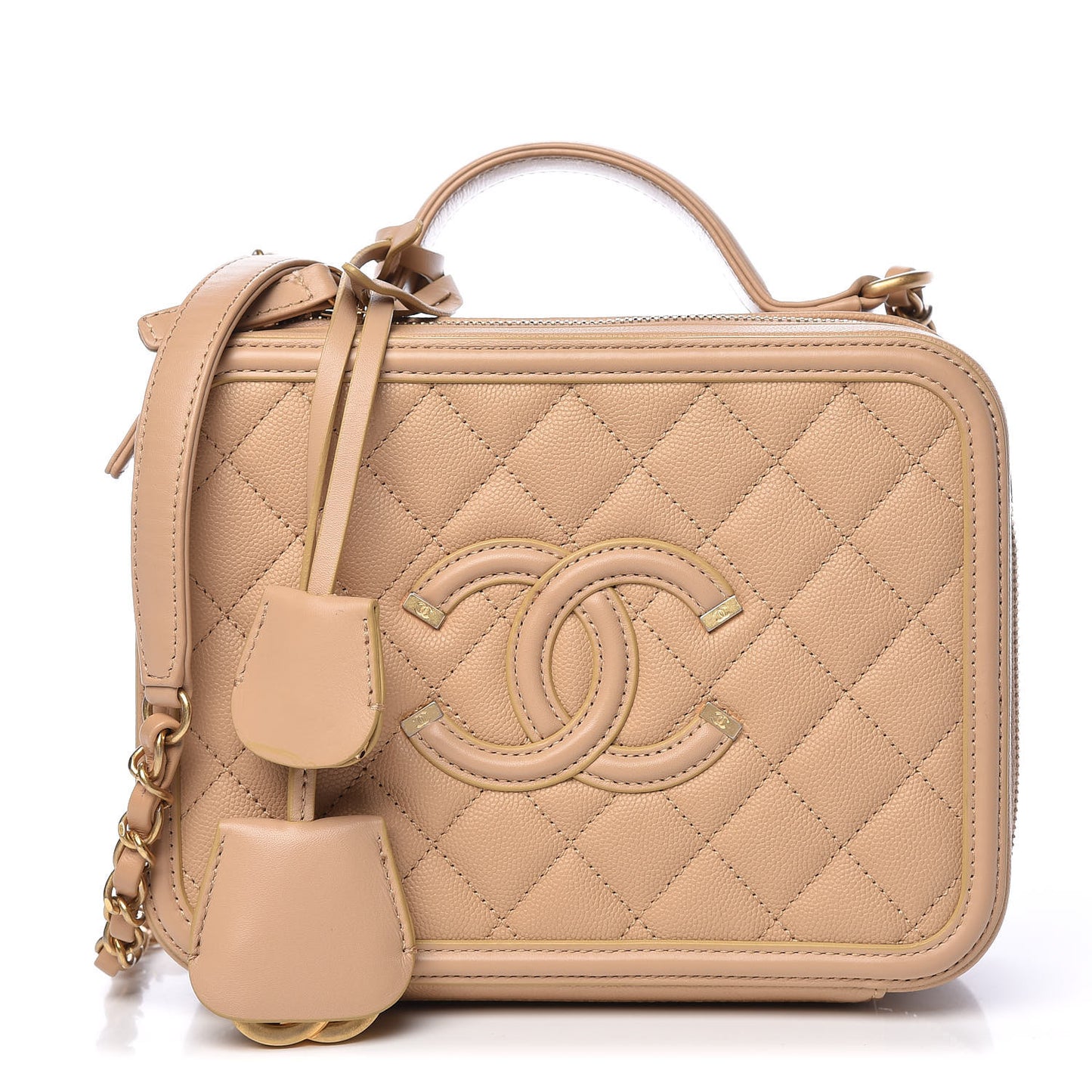 Caviar Quilted Medium CC Filigree Vanity Case Beige