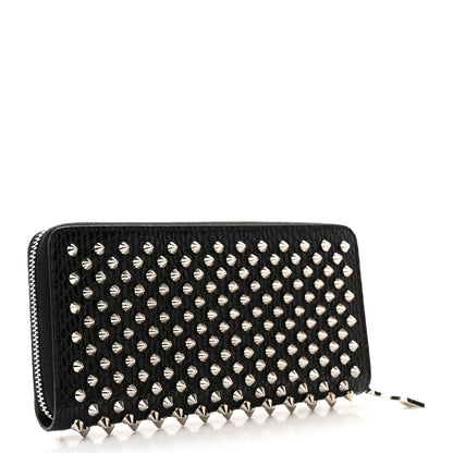 Christian Louboutin Calfskin Snakeskin Embossed Panettone Spiked Zip Around Wallet Black 3 of 11